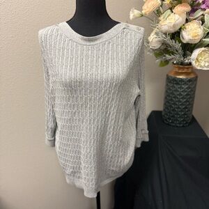 Allison Daley Light Gray Ribbed Knit Sweater with Shoulder Button Detail | Size